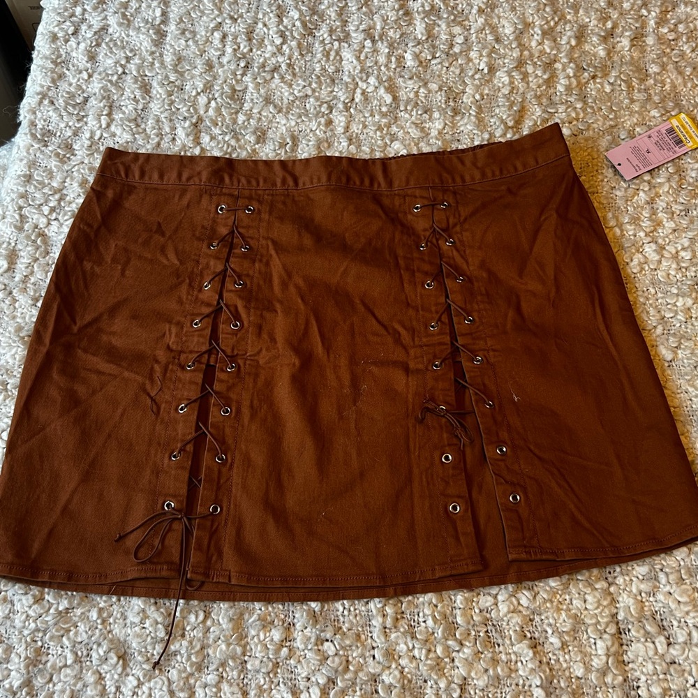 Wild Fable Brown Lace-Up Mini Skirt